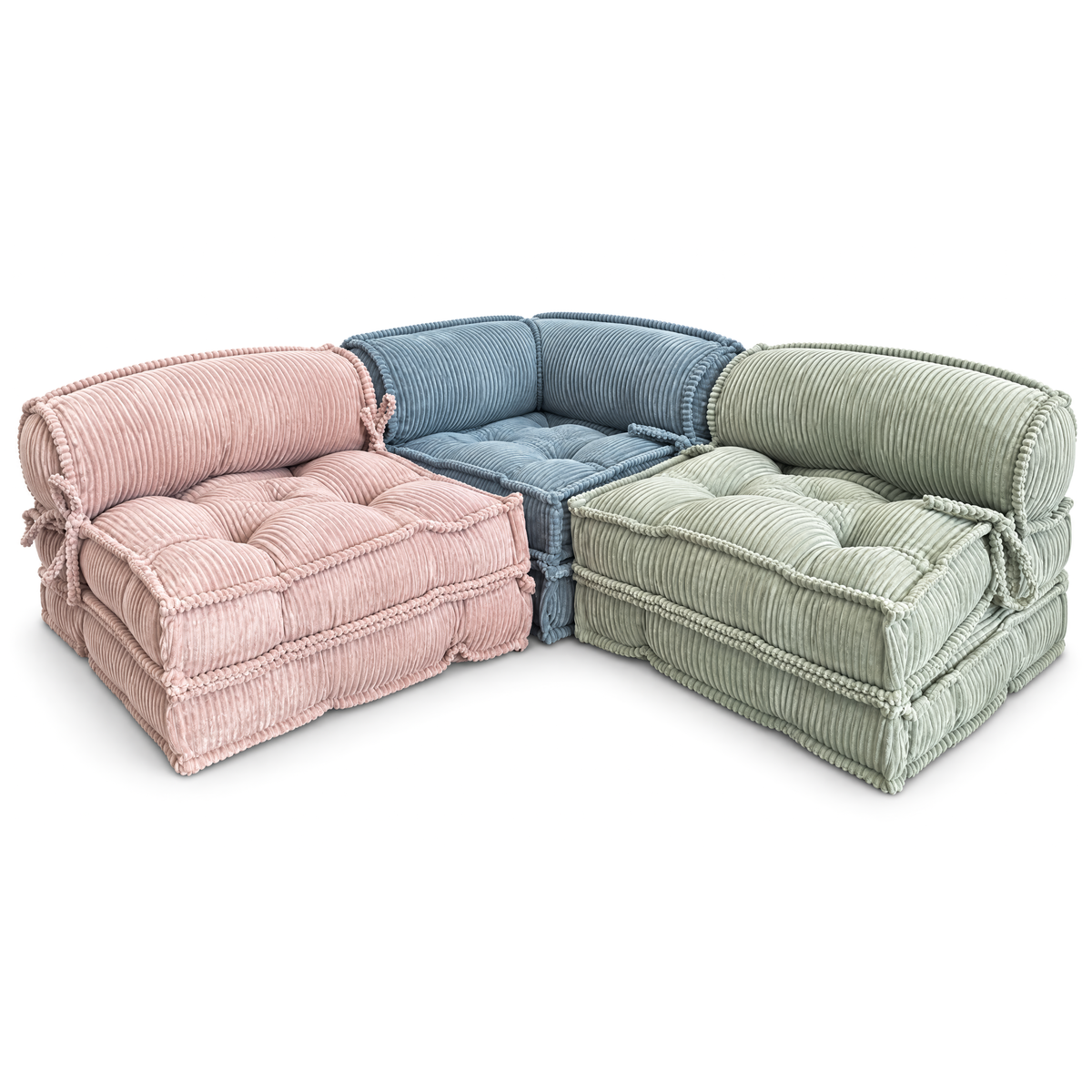 Francuska sofa dziecięca narożnikowa – zestaw 3 modułów rozkładanych + poduszka narożna