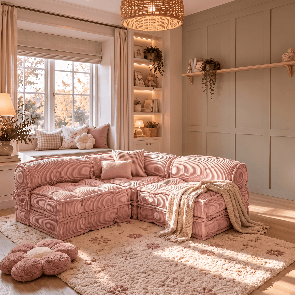 Francuska sofa dziecięca narożnikowa – zestaw 3 modułów rozkładanych + poduszka narożna - POOM KIDS®