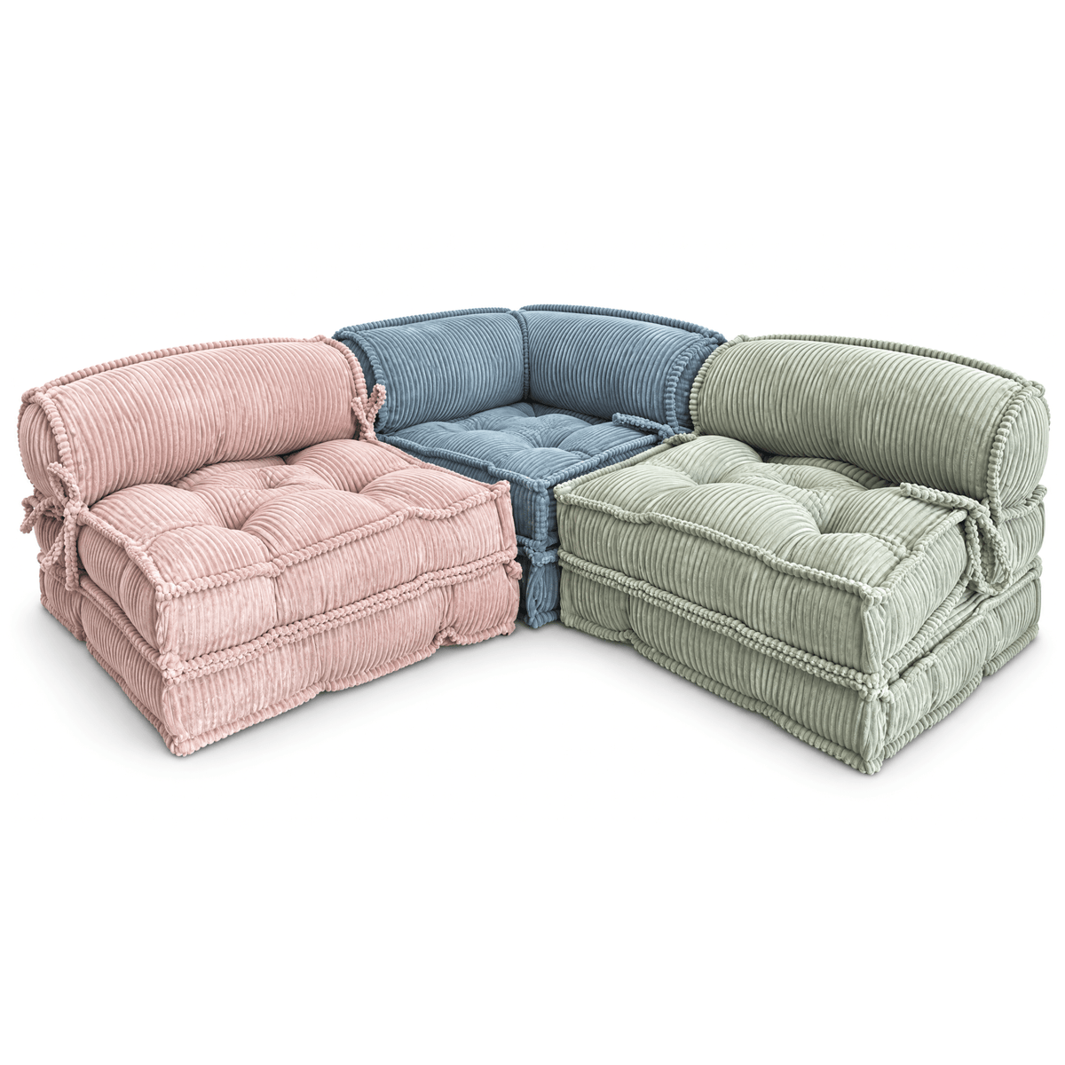 Francuska sofa dziecięca narożnikowa – zestaw 3 modułów rozkładanych + poduszka narożna - POOM KIDS®