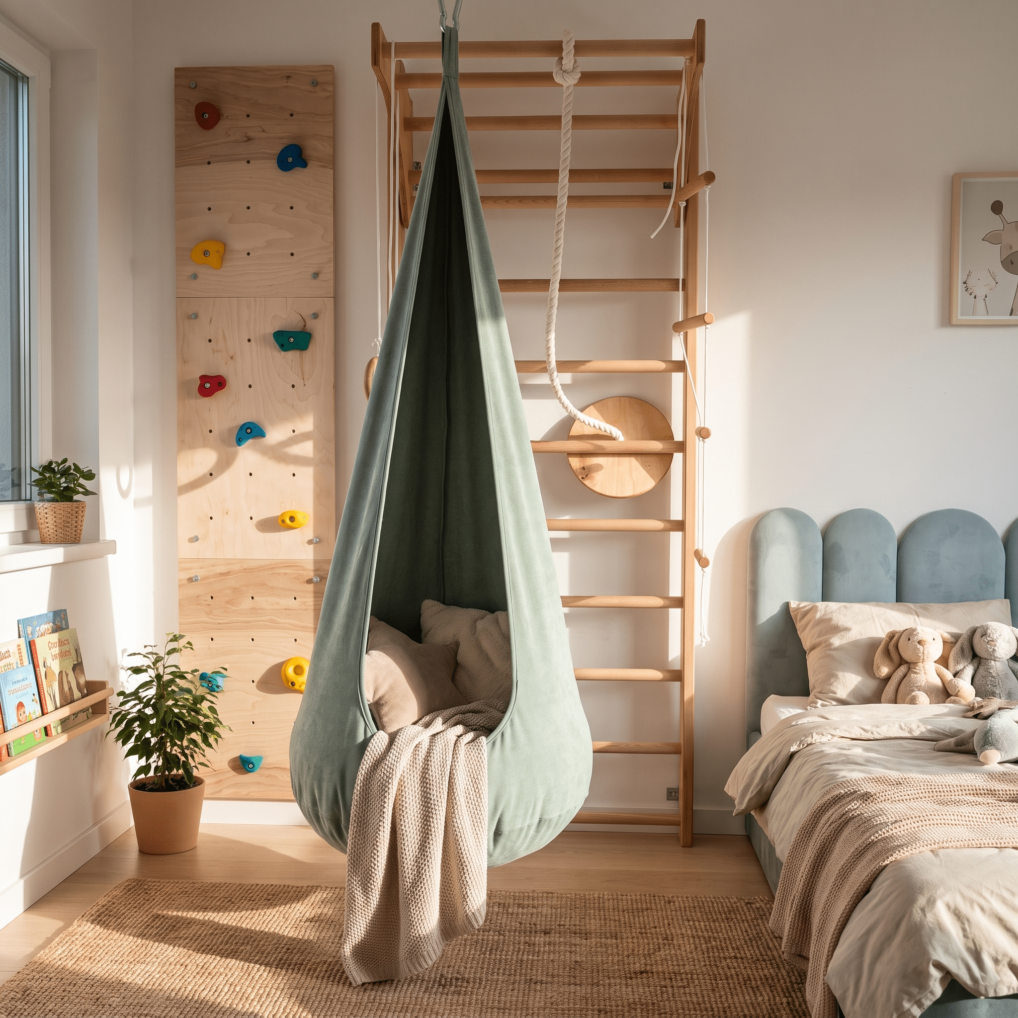Kokon wiszący dla dzieci 2 w 1 – huśtawka z wyjmowaną pufą, 2–12 lat - POOM KIDS®