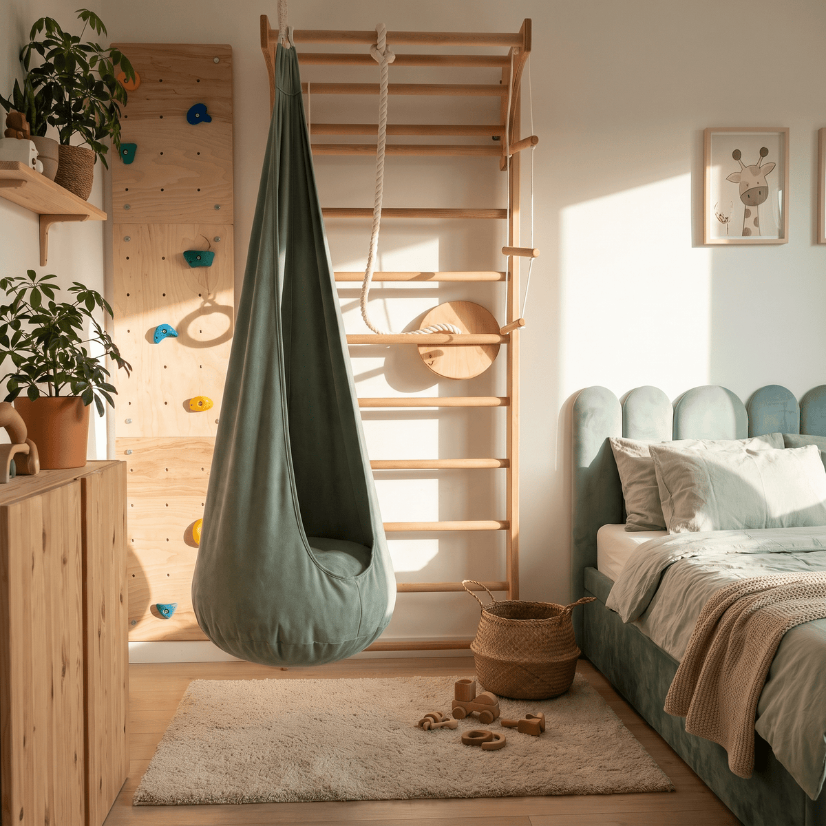 Kokon wiszący dla dzieci 2 w 1 – huśtawka z wyjmowaną pufą, 2–12 lat - POOM KIDS®