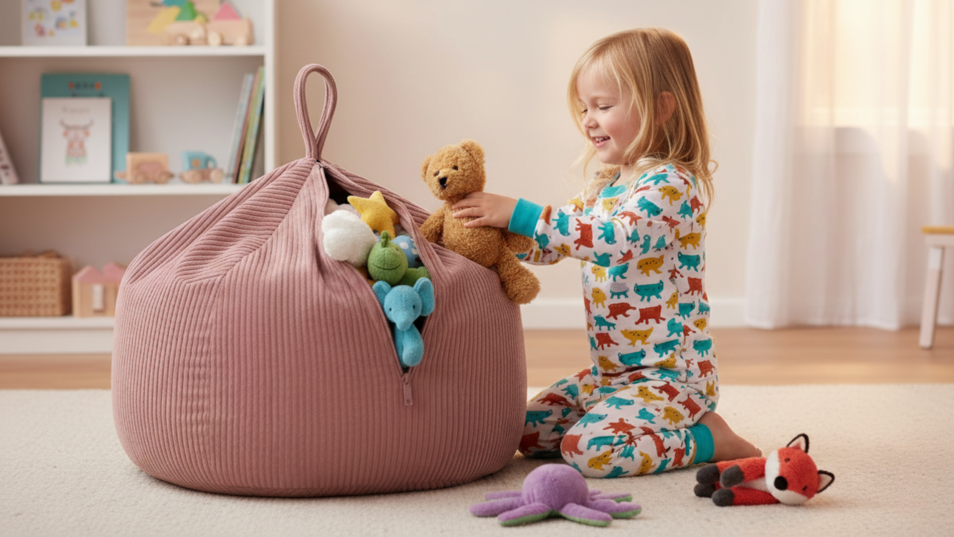 Pokrowiec Pufa na przechowywanie pluszaków i zabawek (85x85x50cm)