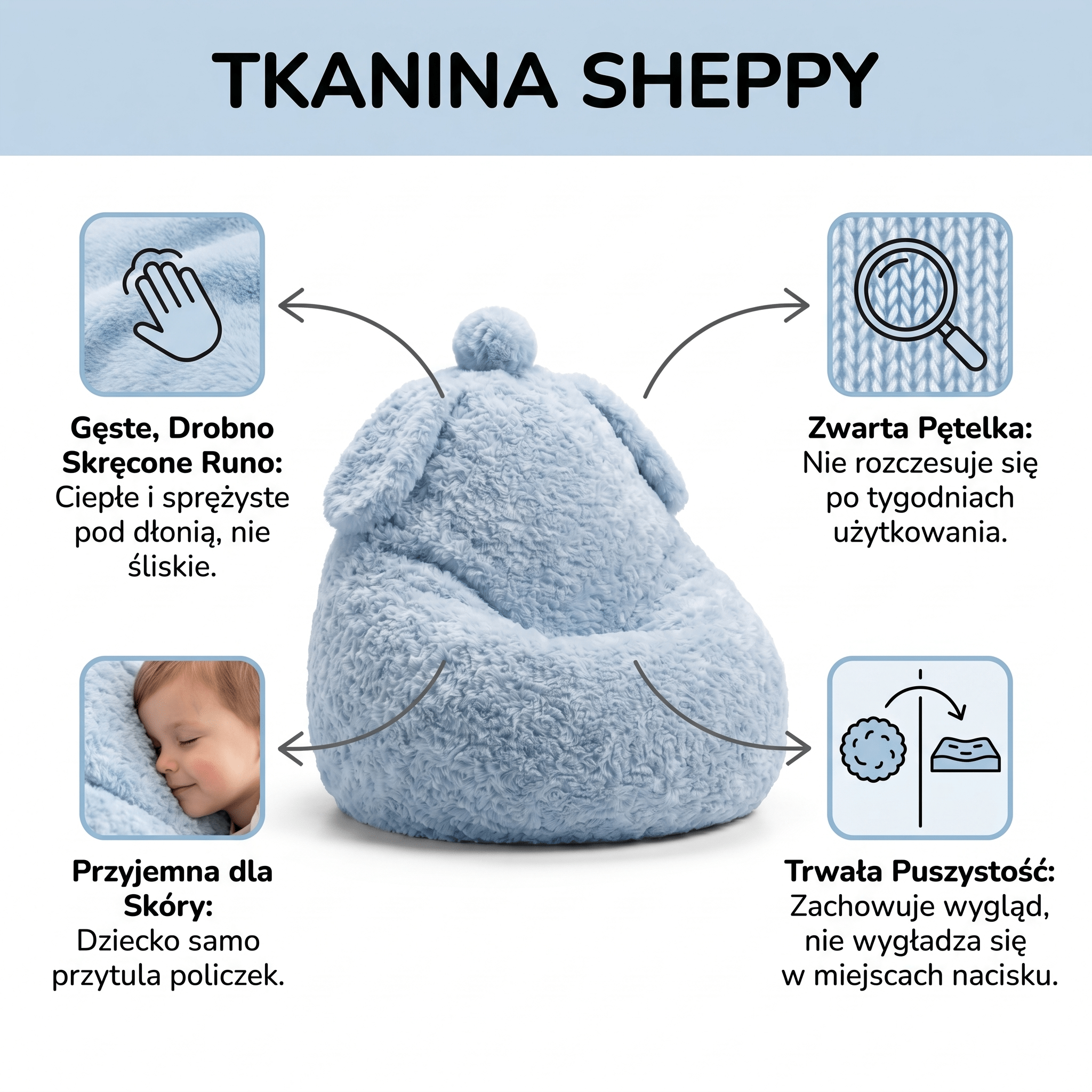 Pufa dziecięca Owieczka z oparciem - POOM KIDS®