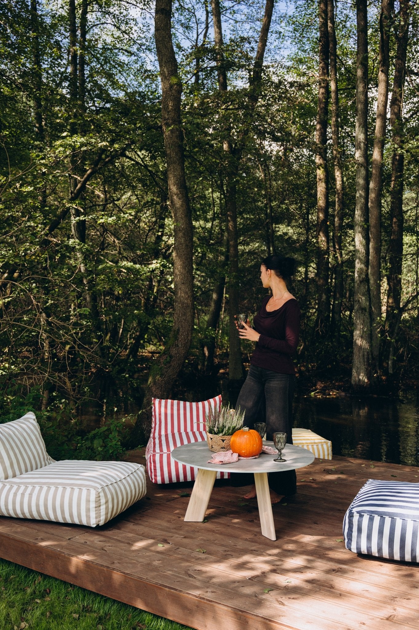 Pufa outdoorowa w paski - poom kids