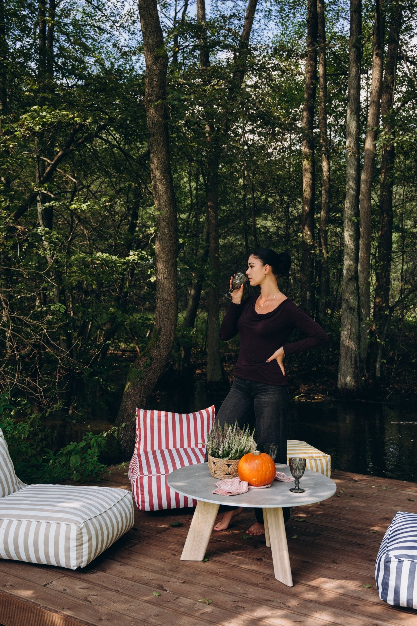 Pufa outdoorowa w paski - poom kids